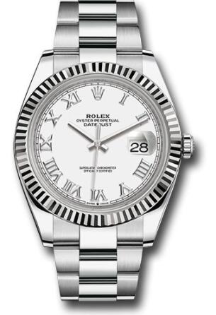 Replica Rolex Steel and White Gold Rolesor Datejust 41 Watch 126334 Fluted Bezel White Roman Dial Oyster Bracelet